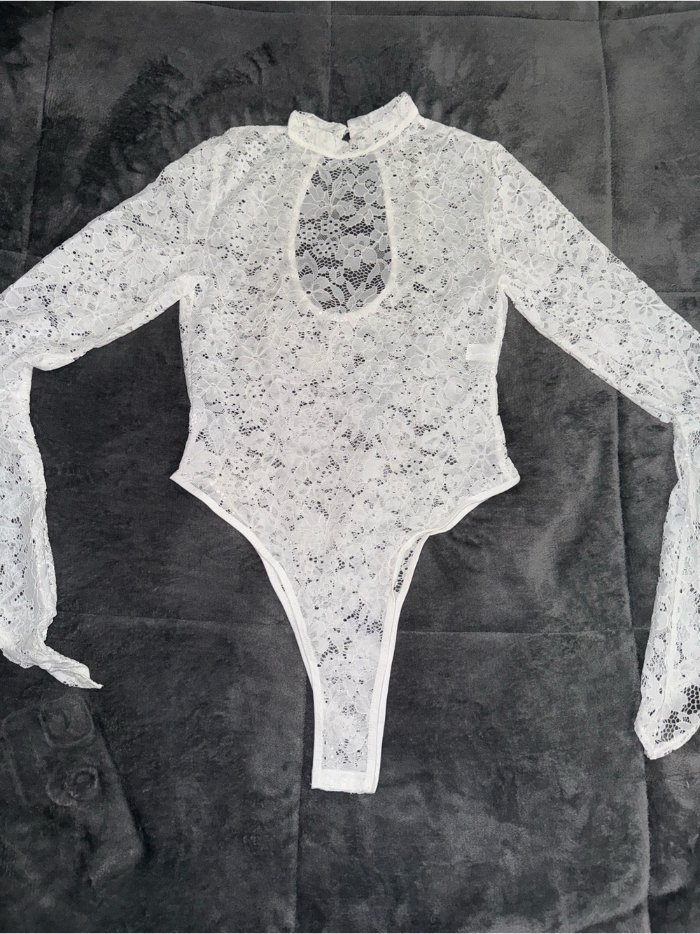 White Lace Long-Sleeve Keyhole Bodysuit